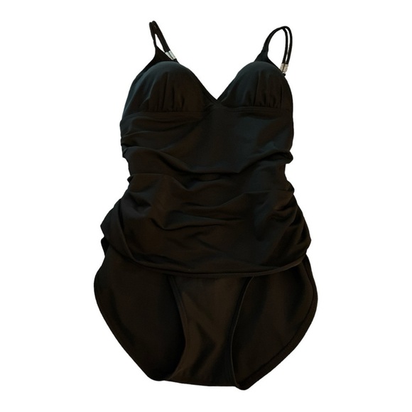 FantaSizer swimsuit, size 10, black with midriff ruching and skirt. One piece. - Picture 3 of 5